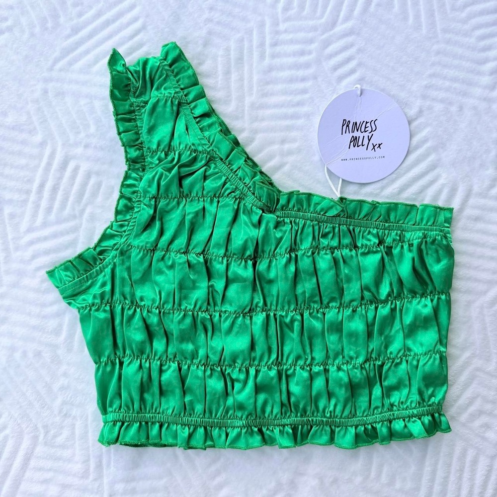 Princess Polly one shoulder crop top green size 6